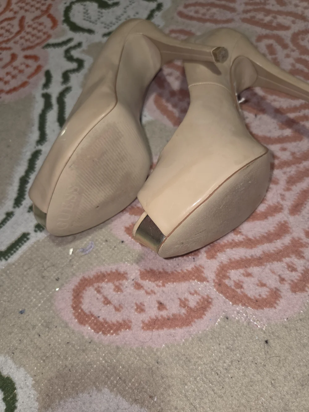 Guess Nude Patent Peep-Toe Stiletto Heels